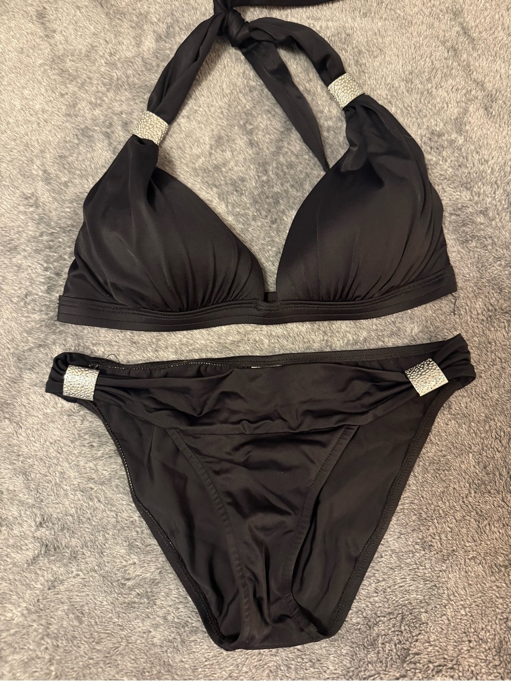 Black Venus Halter Bikini Set with Silver Accents